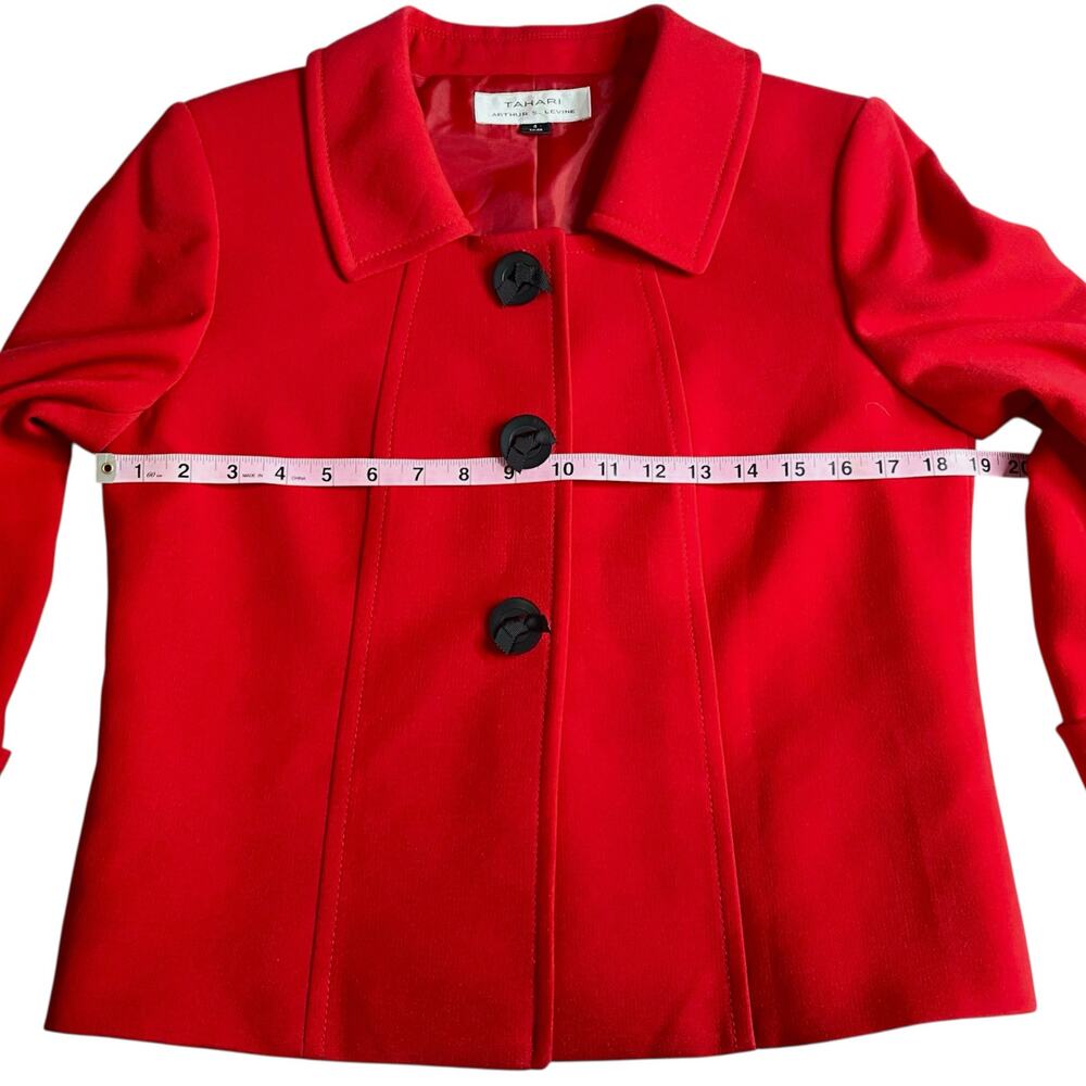 Tahari ASL Cropped Blazer Red Button Snaps Sz 6 Jacket Valentines Day Pop of Red - Picture 13 of 15